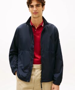 Tommy Hilfiger Water Resistant Tonal Logo Zip Jacket Navy Blue