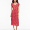 Vila VIHibiki Bis V-Neck Midi Dress Hibiscus