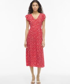 Vila VIHibiki Bis V-Neck Midi Dress Hibiscus