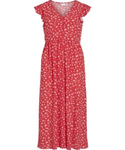 Vila VIHibiki Bis V-Neck Midi Dress Hibiscus