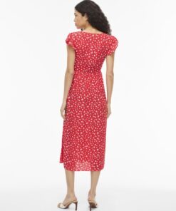 Vila VIHibiki Bis V-Neck Midi Dress Hibiscus
