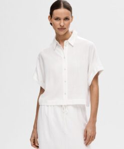 Selected Femme SLWViva Cropped Sun Shirt Snow White
