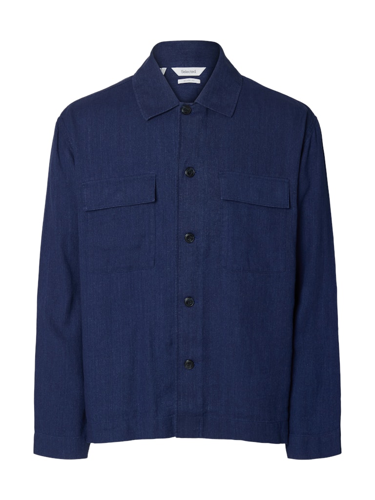 Selected Homme SLMOtto Leroy Linen Blend Overshirt Ocean Cavern