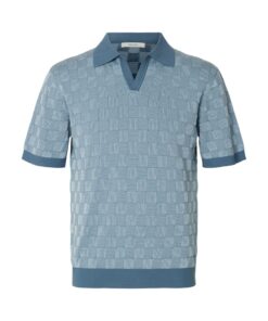 Selected Homme SLHMilas Knit Relaxed Color Open Polo Blue Mirage