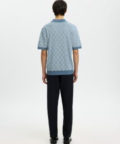 Selected Homme SLHMilas Knit Relaxed Color Open Polo Blue Mirage