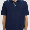 Selected Homme SLHJesse Knit Open Structure Polo Ocean Cavern