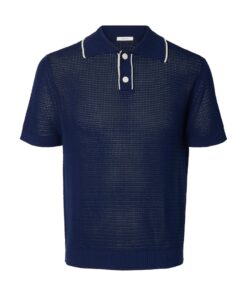 Selected Homme SLHJesse Knit Open Structure Polo Ocean Cavern