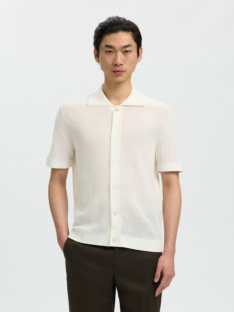 Selected Homme SLHShane Open Struc Polo Cardigan Egret