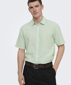 Only & Sons ONSCaiden Life Solid Linen Bleng Shirt Quiet Green