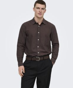 Only & Sons ONSCaiden Life Solid Linen Bleng Shirt Coffee Bean
