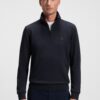 Boss Cotton Terry Sweatshirt with Zip Collar Dark Blue