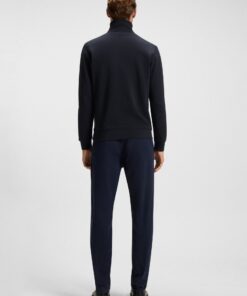 Boss Cotton Terry Sweatshirt with Zip Collar Dark Blue