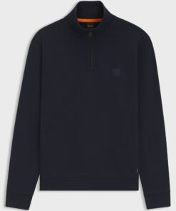 Boss Cotton Terry Sweatshirt with Zip Collar Dark Blue