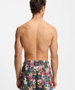 Boss Piranha Swim Shorts with All Over Print Light Green