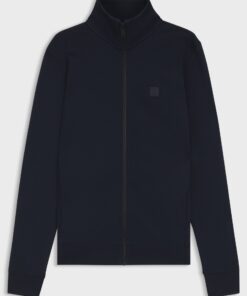 Boss Cotton Jersey Jacket with Logo Badge Dark Blue
