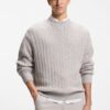 Boss Kawaii Linen Cotton Sweater with Knitted Structure Light Grey