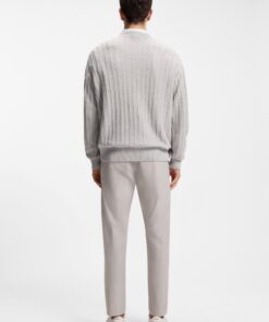 Boss Kawaii Linen Cotton Sweater with Knitted Structure Light Grey