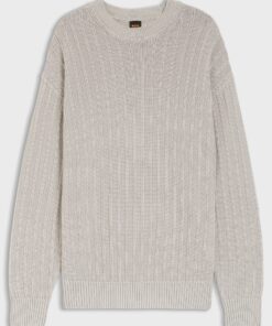 Boss Kawaii Linen Cotton Sweater with Knitted Structure Light Grey