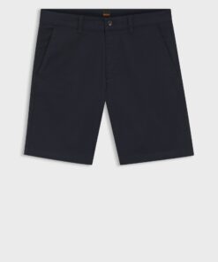 Boss Slim Fit Chino Shorts in Printed Stretch Cotton Dark Blue