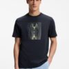 Boss Cotton Jersey T-Shirt with Printed Artwork Dark Blue