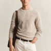 Gant Micro Textured Cotton C-Neck Oat Melange