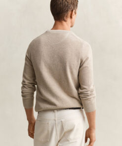 Gant Micro Textured Cotton C-Neck Oat Melange