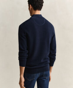 Gant Micro Textured Cotton Half Zip Evening Blue