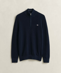 Gant Micro Textured Cotton Half Zip Evening Blue