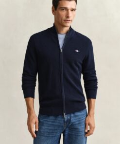 Gant Micro Textured Cotton Zip Cardigan