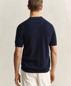 Gant Micro Textured Cotton Polo Evening blue