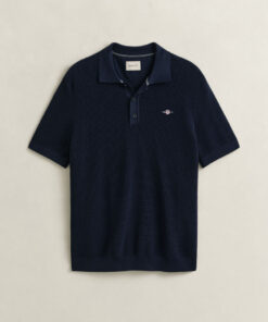 Gant Micro Textured Cotton Polo Evening blue