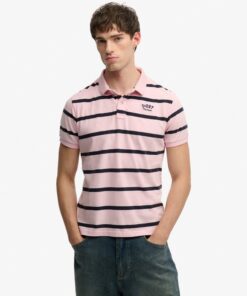 Superdry Vintage Stripe Jersey Polo Light Pink