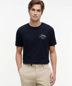 Tommy Hilfiger Logo Jersey Crew Neck T-Shirt Navy Blue